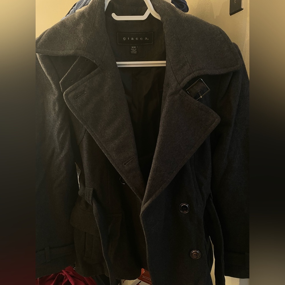 Size Medium Giacca Charcoal Trench Coat with Belt